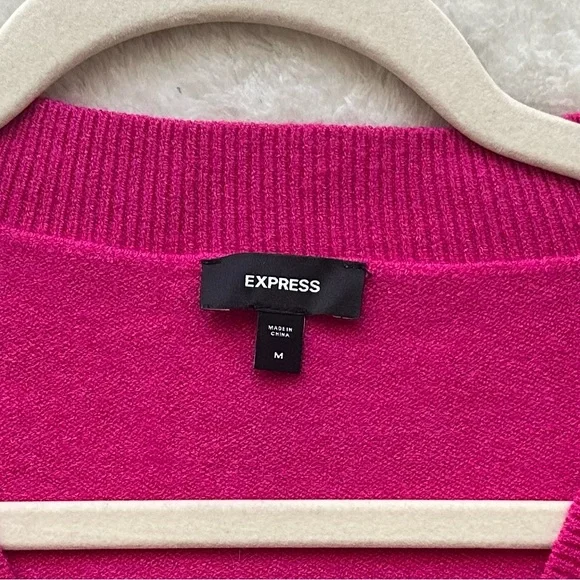 Express V-neck Pink Women’s Sweater with Rhinestone Bows - Picture 5 of 6